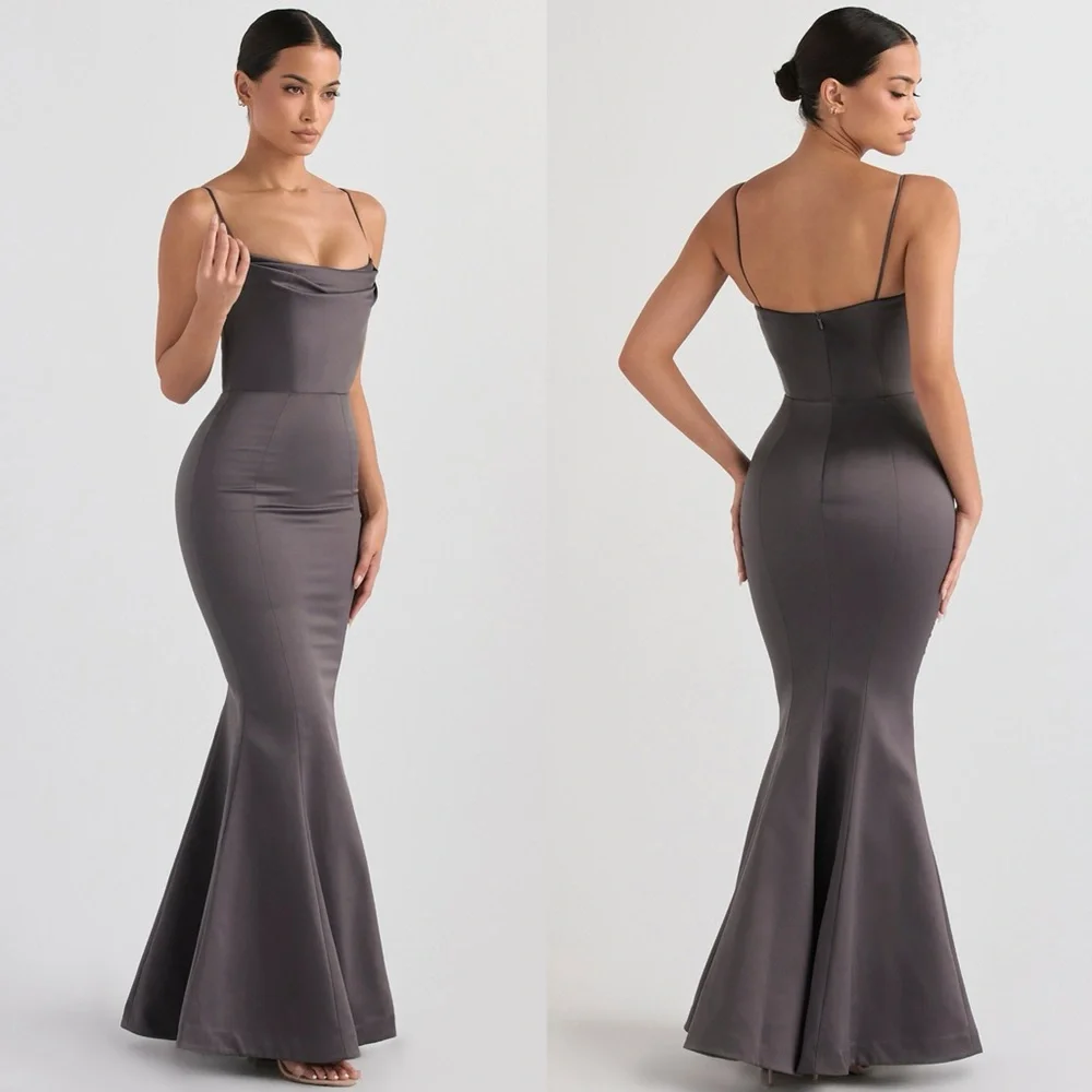 HOUSE OF CB 'Violette' Shadow Grey Satin Fishtail Gown - Picture 2 of 4